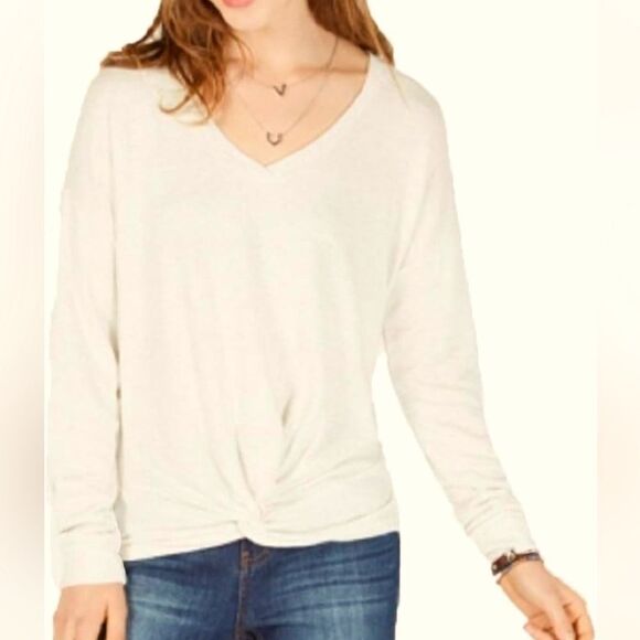 Anthropologie Cream V Neck Twist Front Top - Picture 1 of 4